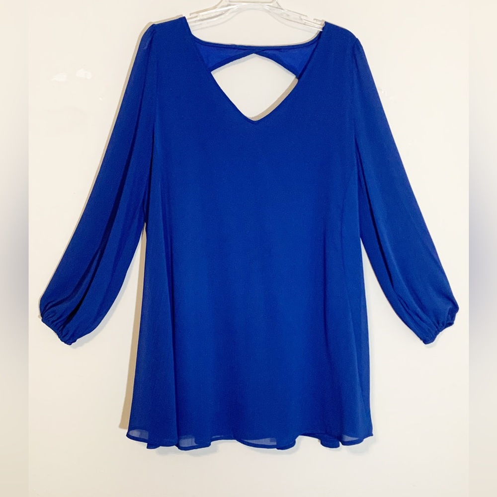 Entro (size M) Cobalt Blue Longsleeve, Flowy Vneck Blouse